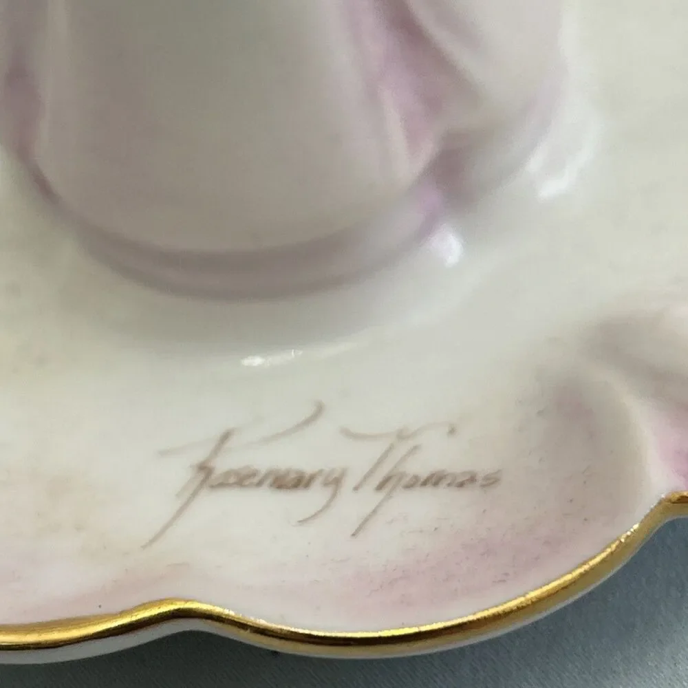 Vintage Victorian Style Hand-Painted Pink Rose Hat Pin Holder Signed